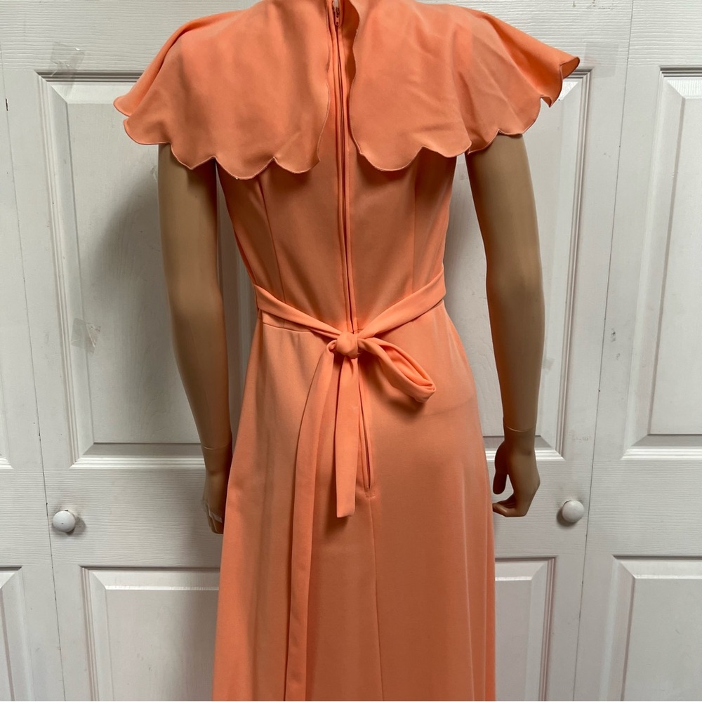 VTG 70-s Peach Orange Maxi Dress Size S Sleeveless Evening Regancy - Picture 13 of 16